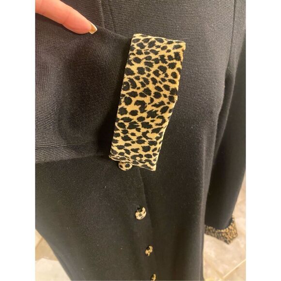 Nina Leonard 90’s Black & Animal Sweater Coat Dress Goth Wednesday Size L Vintag - Picture 3 of 5